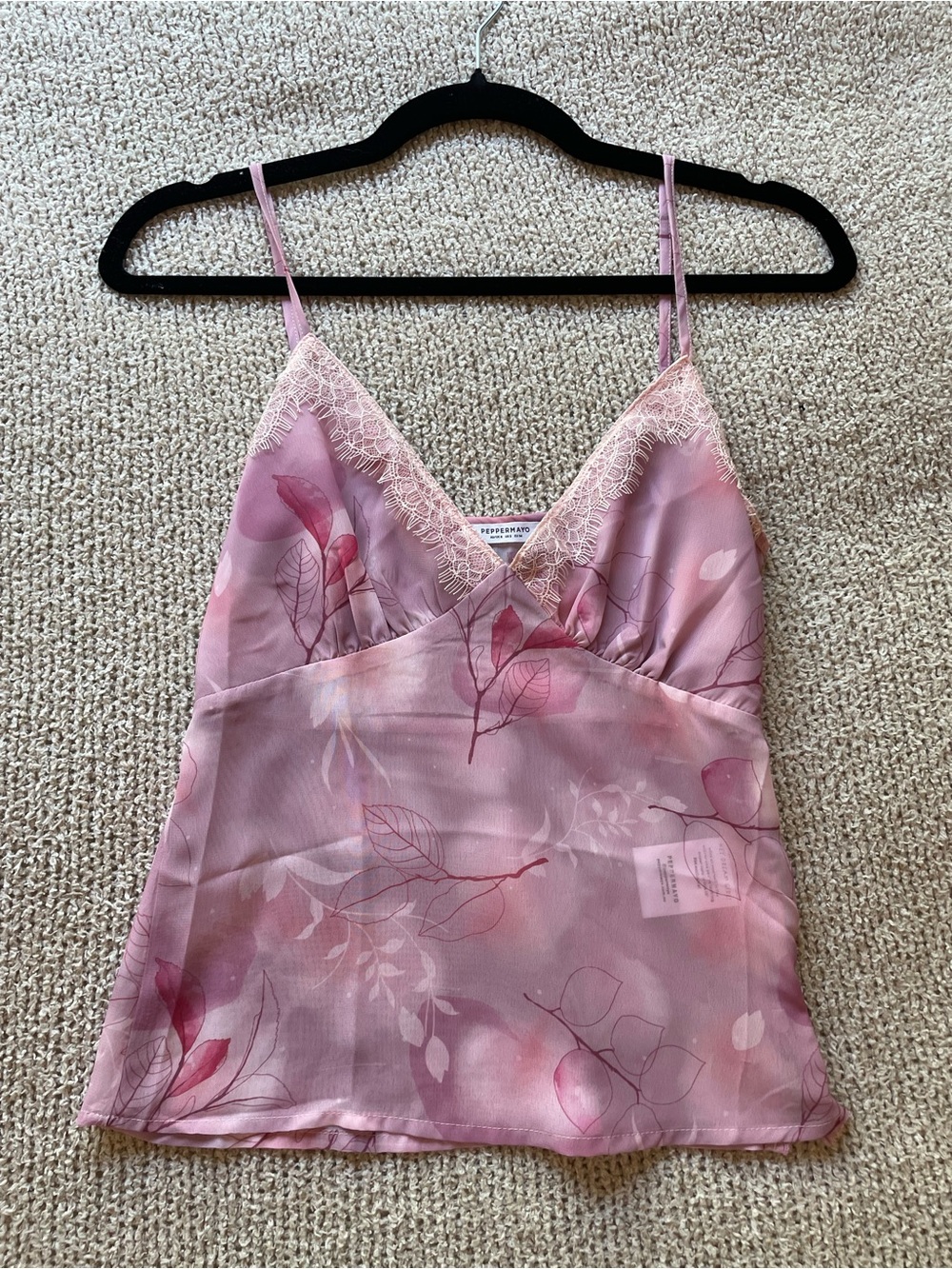 Peppermayo Pink Floral Lace-Trim Cami Tank Top EUC - size US 2
